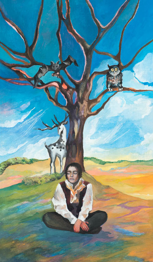 Nino Japaridze - Four of Winds (Quatre du Vents) - Japaridze Tarot - 2012-2013 mixed media painting